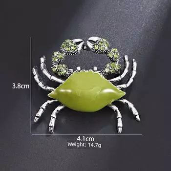 Трехмерная брошь из сплава в виде мохнатого краба Olive Green Crab