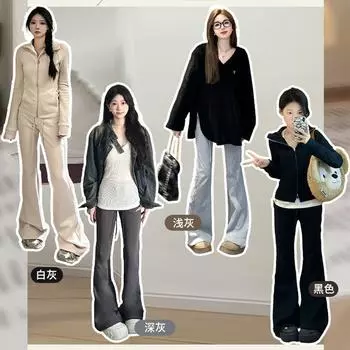 [Трехмерная талия из чистого хлопкового композита] брюки с микроподтяжкой, женские весенние и осенние брюки с высокой талией, тонкие подковообразные брюки, повседневные спортивные спортивные брюки S темно-серого