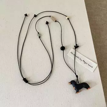 Трехмерная такса из натурального камня, черная веревка, длинное ожерелье, женский литературный и ретро-темперамент, элегантная универсальная цепочка на шею, цепочка для свитера