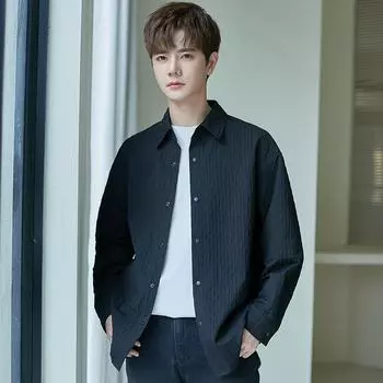 Трехмерная жаккардовая куртка мужская летняя тонкая повседневная микроширокая куртка-рубашка на весну и осень M чёрный