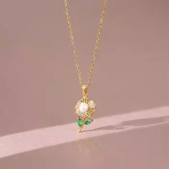 Трехмерное ожерелье «Луноцвет» с женственным дизайном, простое для ношения на работу, с микроинкрустированным кулоном и цепочкой для ключицы