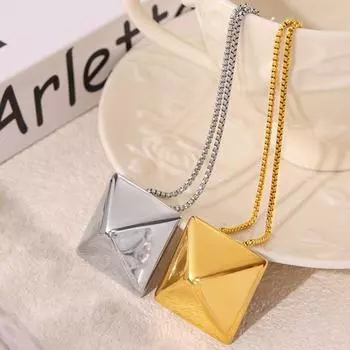 Трехмерное ожерелье с подвеской Wind Square Block в виде треугольника в стиле хип-хоп, простая геометрическая форма, титановая сталь, покрытая 18-каратным настоящим золотом