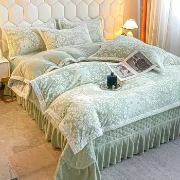 Трехмерное резное покрывало из четырех предметов с хлопковой подкладкой, утолщенный комплект из трех предметов 1.5m bed