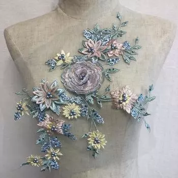 Трехмерное свадебное платье с блестками, танцевальное платье со стразами, кружево, вышитые тканевые наклейки, нашивка для одежды, аксессуары, цветочная сетка 40*24cm бежевый