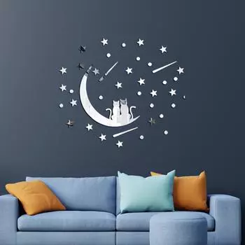 Трехмерное зеркало с изображением кота, акриловые настенные наклейки для гостиной, спальни, общежития, самоклеящиеся картины, креативные наклейки