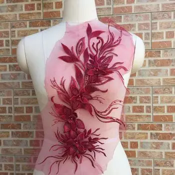 Трехмерные цветочные наклейки с кружевной аппликацией, аксессуары большого размера, свадебное платье 50cm*20cm красный