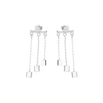 Трехмерные маленькие квадратные серьги в женском стиле, простые геометрические серьги с бахромой сзади, прямая трансляция Copper