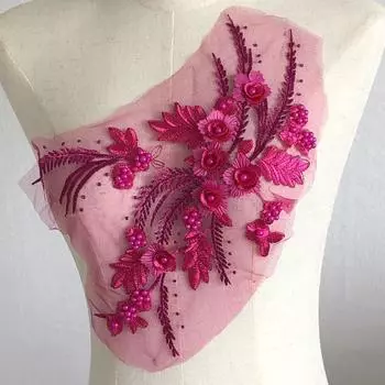 Трехмерные наклейки из ткани с цветами, платье из бисера, танцевальная одежда, украшение, нашивка, аксессуары, кружево со стразами, свадебная сетка, ткань, вышитая 34*25cm сапфир синий