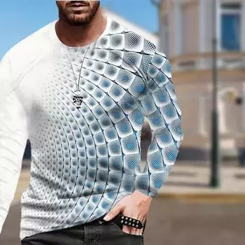 Трехмерный блочный принт Мужские футболки с длинным рукавом Футболки с круглым вырезом Повседневный свитер Мужская одежда Большие размеры XS фиолетовый