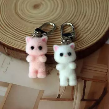 Трехмерный брелок и подвеска на сумку в виде котенка из флокированной смолы - ювелирные украшения ручной работы, забавные и милые розовый