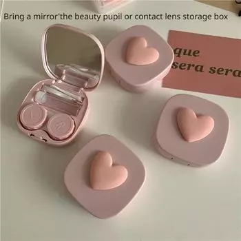 Трехмерный чехол для контактных линз Pink Love с зеркальным цветным футляром для контактных линз High Sense Girl, милый макаронный цвет Ins, невидимая коробка для пар красный