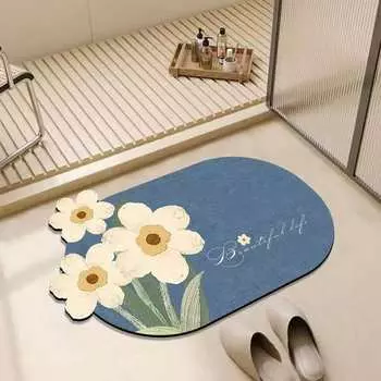 Трехмерный цветочный коврик для ног в ванной комнате, коврик из диатомовой грязи, нескользящий впитывающий коврик для туалетной двери, коврик для туалетной двери 40 * 60cm