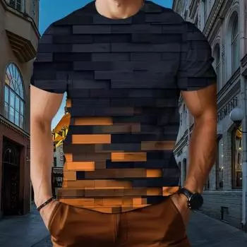 Трехмерный геометрический 3D-принт летняя мужская футболка модный тренд креативная повседневная футболка свободный пуловер с О-образным воротником S