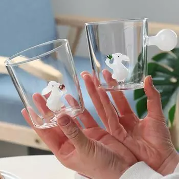 Трехмерный милый мультяшный кролик стакан с ручкой из боросиликатного стекла бытовой стакан для молока на завтрак пить 350 мл 350ml