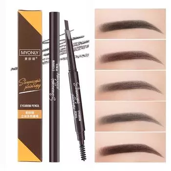 Трехмерный мультиэффектный карандаш для бровей Myonly, двуглавый треугольный карандаш для бровей с треугольными словами, карандаш для макияжа для начинающих нелегко размазать 01#