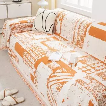 Трехместный диван, диван-полотенце, зимний теплый чехол для дивана, двусторонний чехол для дивана, чехол для дивана для домашних животных, защитный чехол для дивана для гостиной 180X130cm оранжевый