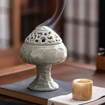 Трехногая резная печь из селадоновой керамики для благовоний Домашняя печь для благовоний из сандалового дерева Творческие благовония для чайной церемонии