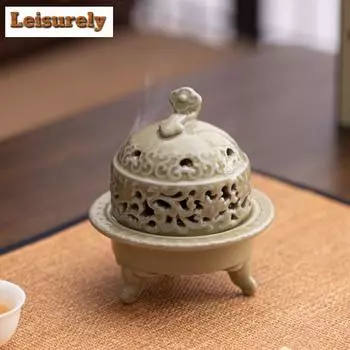 Трехногая тарелка из селадоновой древесины, курильница для благовоний, креативная ароматерапевтическая печь, чайный столик, керамические украшения, печь из сандалового дерева и агарового дерева