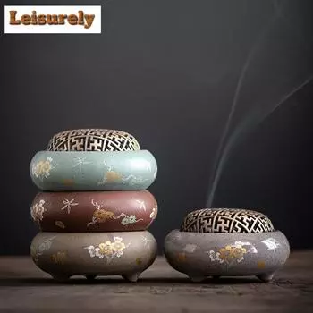 Трехногая тарелка-курильница в виде цветка сливы, керамическая курильница для помещений, ароматерапия в стиле дзен, украшения для печи из агарового дерева