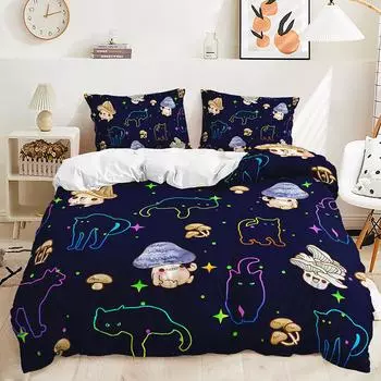 Трехпредметный 3D комплект одеяла с грибами Двухпредметный комплект постельного белья Комплект для цифровой печати 135 * 200 (two-piece set) 90g