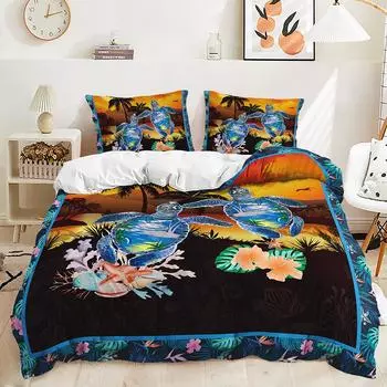 Трехпредметный 3D пододеяльник Морская черепаха Набор Постельное белье Современный Чехол для кровати 135 * 200 (two-piece set) 90g