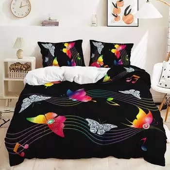 Трехпредметный 3D пододеяльник с бабочками, в стиле Ins, двуспальное постельное белье 135 * 200 (two-piece set) 90g