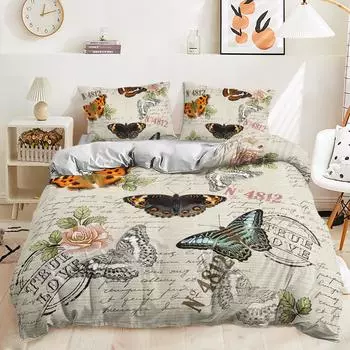 Трехпредметный пододеяльник «Бабочки» Комплект постельного белья Цифровая печать 135 * 200 (two-piece set) 90g