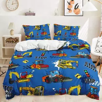 Трехпредметный пододеяльник с бульдозером и большим грузовиком, двухпредметный комплект постельного белья 135 * 200 (two-piece set) 90g