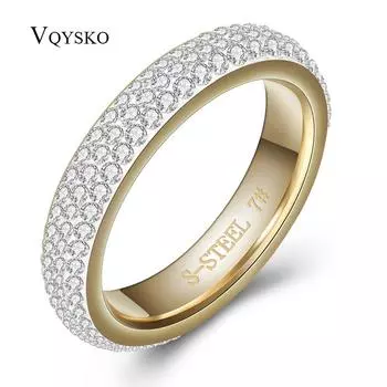 Трехрядные обручальные кольца из нержавеющей стали с прозрачными кристаллами золотого цвета для женщин, модные украшения в натуральную величину 5.5