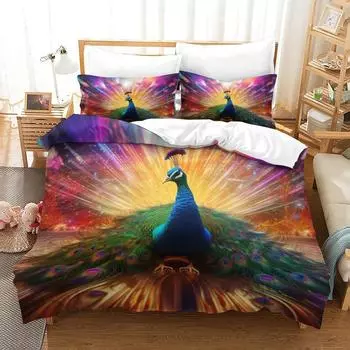 Трехсекционный павлин с цифровой печатью Постельное белье с изображением животных в 3D Наволочка Постельное белье EU single 135*200