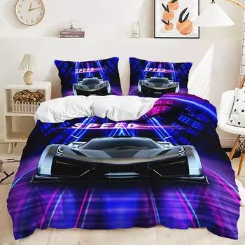 Трехсекционный пододеяльник с изображением гоночного автомобиля, комплект из двух постельных принадлежностей с цифровой печатью 135 * 200 (two-piece set) 90g