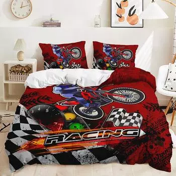 Трехсекционный пододеяльник с изображением гоночного скутера, комплект постельного белья из двух частей, цифровая печать 135 * 200 (two-piece set) 90g