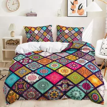 Трехсекционный пододеяльник в клетку в стиле бохо, наволочка, комплект постельного белья, современный 135 * 200 (two-piece set) 90g