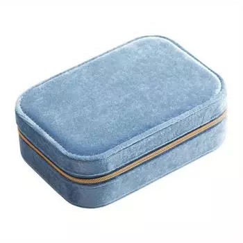 Трехслойная бархатная шкатулка для украшений с застежкой-молнией, коробкой для хранения, крючком для ожерелья, в которой можно хранить серьги, ожерелья, кольца, часы, аксессуары для волос, подходит для подарков. синий