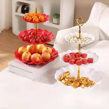 Трехслойная десертная и фруктовая тарелка в скандинавском стиле для гостиной зелёный