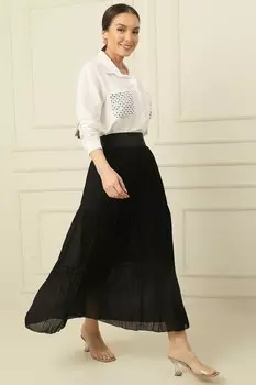 Трехслойная длинная шифоновая юбка на подкладке с толстой эластичной талией