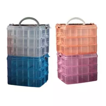 Трехслойная коробка для хранения оранжево-розового пластика 17*17*13 см белый