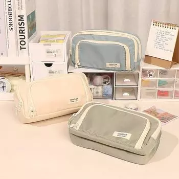 Трехслойная сумка-карандаш большой емкости, сумка для канцелярских принадлежностей на молнии для детей, для хранения ручек, школьные принадлежности для студентов