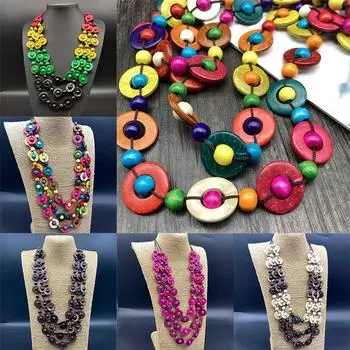Трехслойное деревянное ожерелье-цепочка в стиле бохо, аксессуары, ожерелье из бисера 78cm
