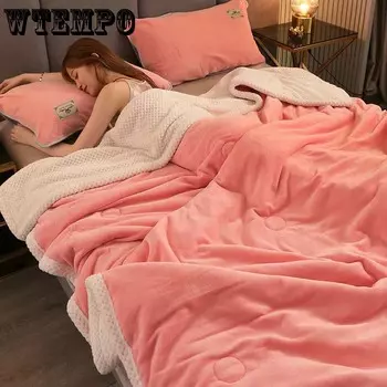 Трехслойное хлопковое одеяло, плюшевое утолщенное фланелевое одеяло, 1 шт., коралловое вельветовое одеяло, мягкое и теплое постельное белье, статья о осени и зиме 120cm*200cm камео розовый