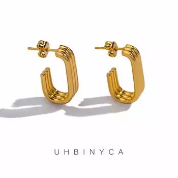 Трехслойные J-образные серьги из нержавеющей стали для женщин, простой дизайн, стильные украшения, подчеркивающие индивидуальность