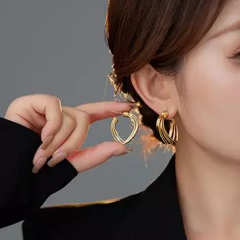 Трехслойные полые женские серьги-подвески в форме буквы С, изогнутые серьги из металла золотого цвета, геометрические серьги серебряного цвета золотой