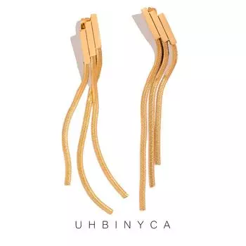 Трехслойные женские серьги-цепочки с геометрическими кисточками, креативные серьги из нержавеющей стали золотой