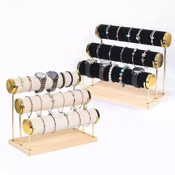 Трехслойный держатель для ювелирных изделий из кованого железа с деревянным дном, подставка для часов, реквизит для ювелирных изделий чёрный