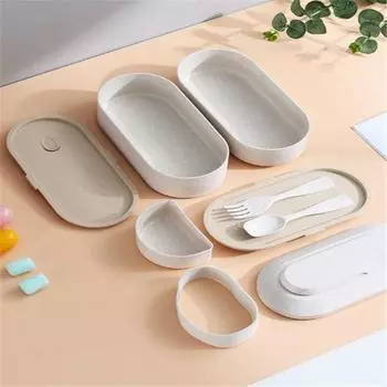 Трехслойный ланч-бокс Sagit, набор контейнеров для пищевых продуктов в микроволновой печи с многоразовой вилкой-ложкой 11.59.512CM бежевый