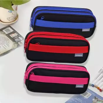 Трехслойный пенал, пенал большой емкости, пенал большой емкости для хранения, холщовая сумка для хранения канцелярских принадлежностей One Size синий