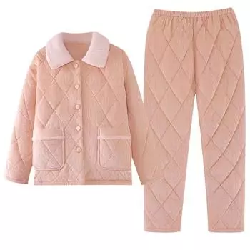 Трехслойный стеганый пижамный комплект для женщин, трикотажная хлопковая стеганая пижама для женщин, теплая пижама для женщин M