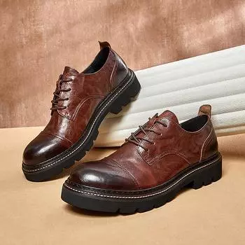 Трехсоставные кожаные туфли мужские на платформе британские ретро сращивание модные повседневные дышащие первый слой коровьей кожи мужские туфли 38 коричневый