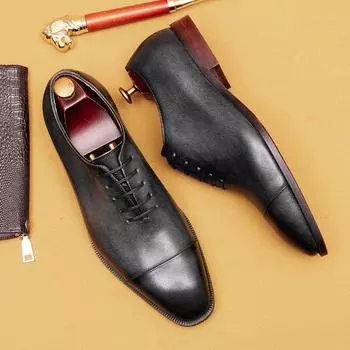 Трехсоставные оксфордские кожаные туфли мужские из натуральной воловьей кожи с острым носком для делового костюма, вечерняя одежда для мужчин 39 черный серый
