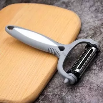 Трехсторонняя вращающаяся овощечистка, нож для чистки, терка, многофункциональная овощечистка из нержавеющей стали серый